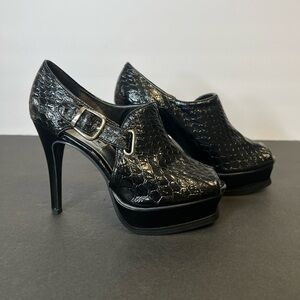 Steven Madden Fierce Black Patent Croc Platforms, 6